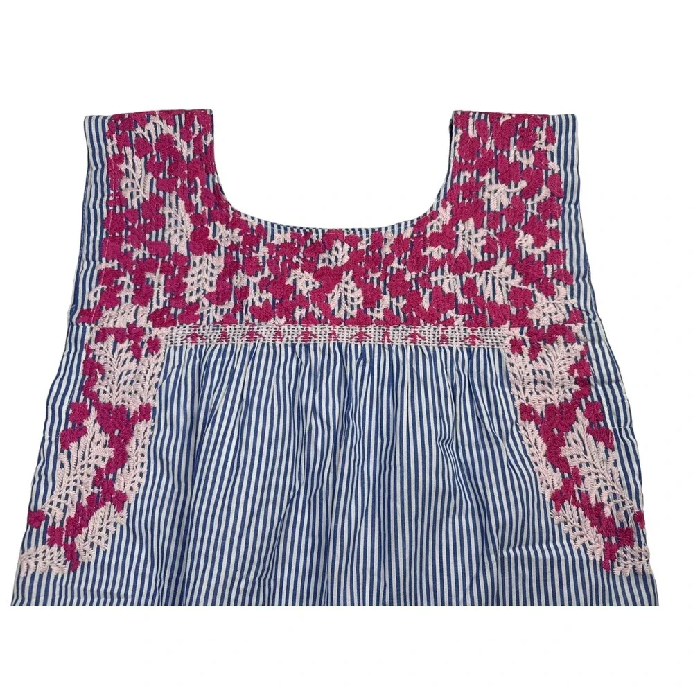 J MARIE Embroidered Top‎ Tunic Fuschia Pink Blue Pinstripes Sleeveless Floral XS - Picture 13 of 13